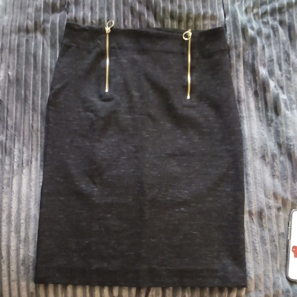 Ann Taylor Charcoal Pencil Skirt with Gold Accents